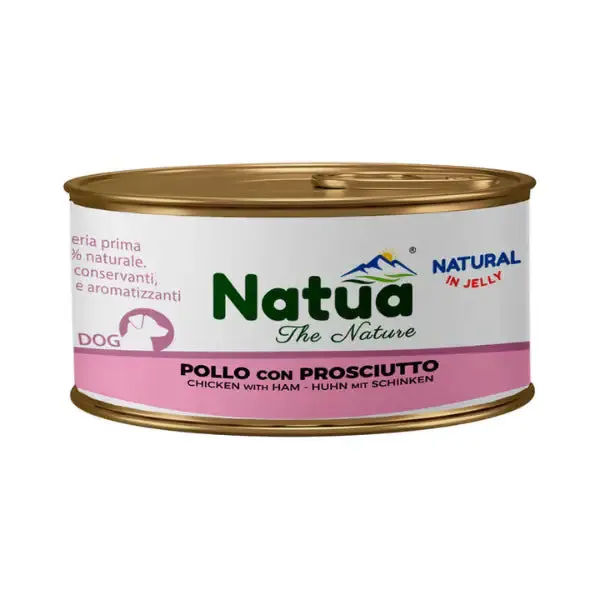 Natua Natural Dog Adult in Jelly cottura al vapore 150 gr Pollo e prosciutto - confezione da 24 pezzi - Cibo umido per gatti