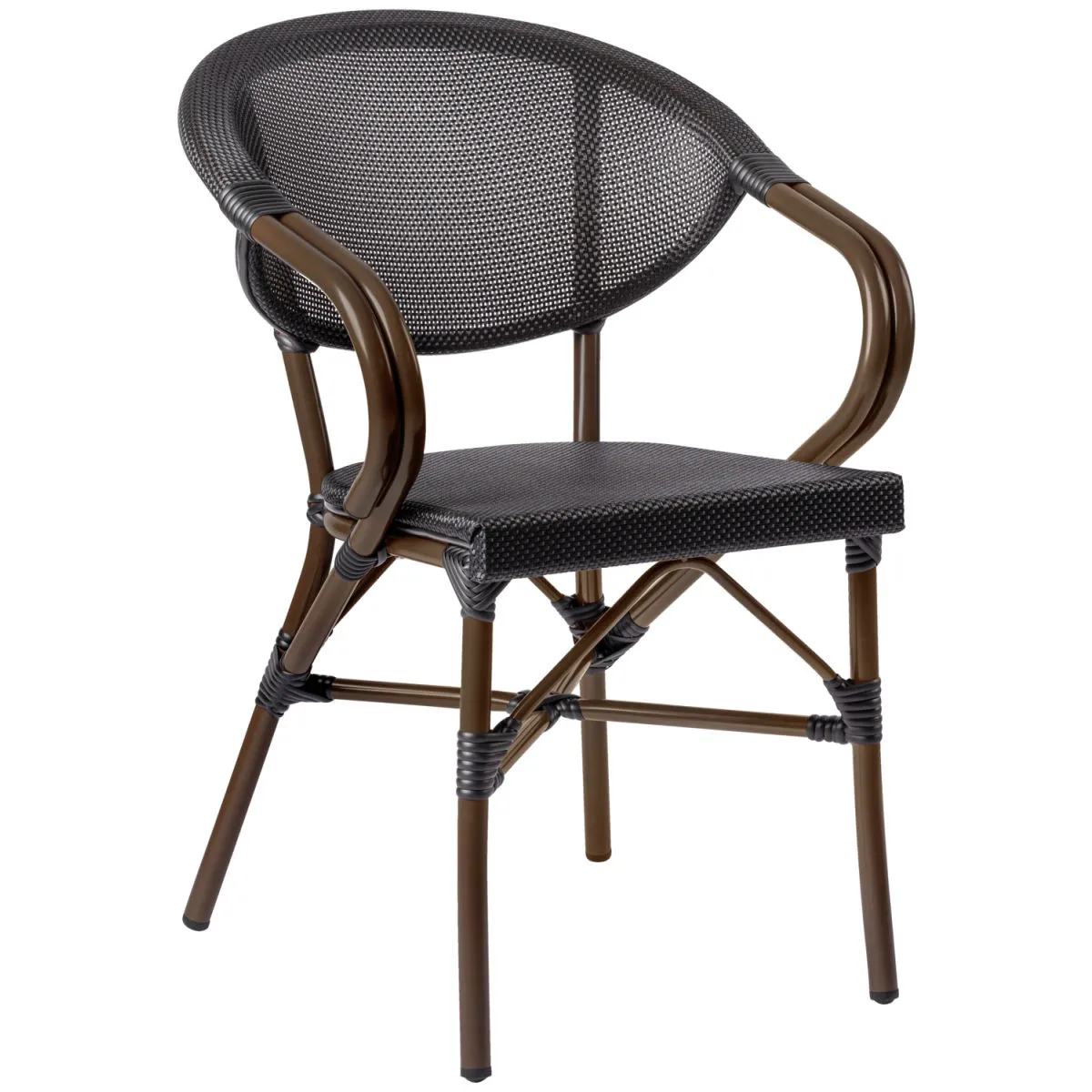 2x PULSIVA Sedia impilabile da esterno Elm con braccioli; 55.5x58x81 cm (LxPxH); seduta nero, struttura marrone; 2 pz. / Pacco