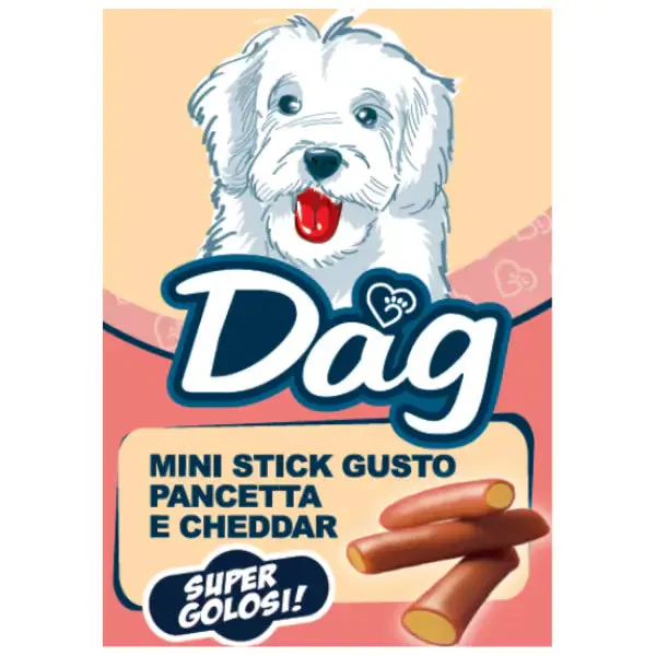 Dag Dog Adult All Breeds snack morbidi Mini Stick super golosi 50 gr Pancetta e cheddar