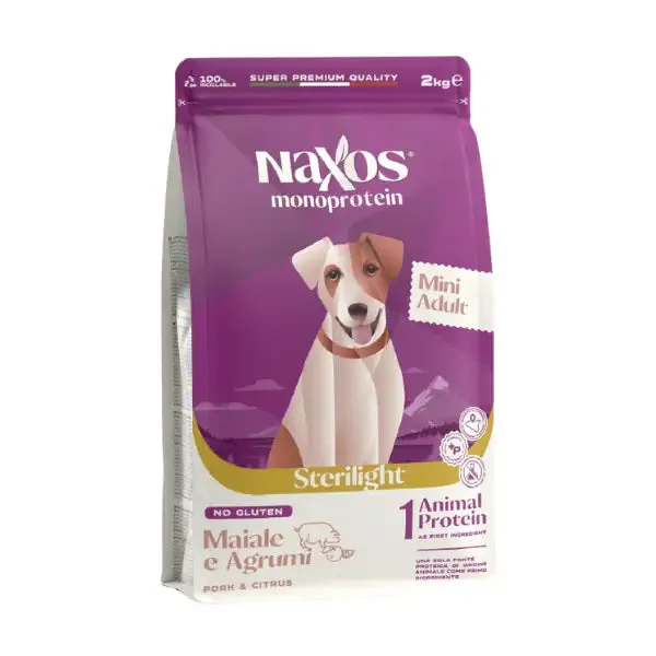 Naxos Monoprotein Sterilight Adult Mini maiale e agrumi 2 kg - Crocchette monoproteiche cane