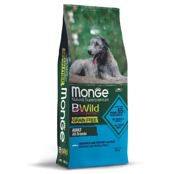 Monge BWild Grain Free con Acciughe Adult all breeds 12 kg - Croccantini per cani