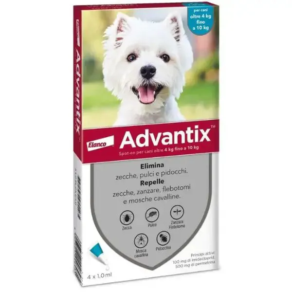 Advantix antiparassitario Spot-On per cani 4 pipette peso 4-10 kg - Antiparassitario per cani