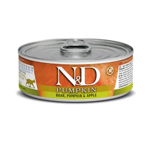 Farmina N&D Pumpkin Feline Umido 70 gr Cinghiale e Mela - confezione da 24 pezzi - Cibo umido per gatti