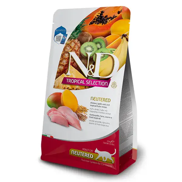 Farmina N&D Tropical Cat Neutered Low Grain Pollo e frutta tropicale 10 kg - Croccantini per gatti