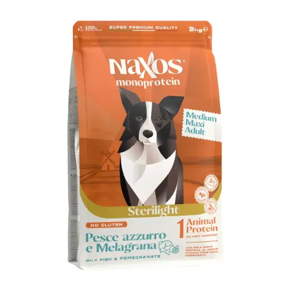 Naxos Monoprotein Sterilight Adult Medium/Maxi pesce azzurro e melagrana 12 kg - Crocchette monoproteiche cane