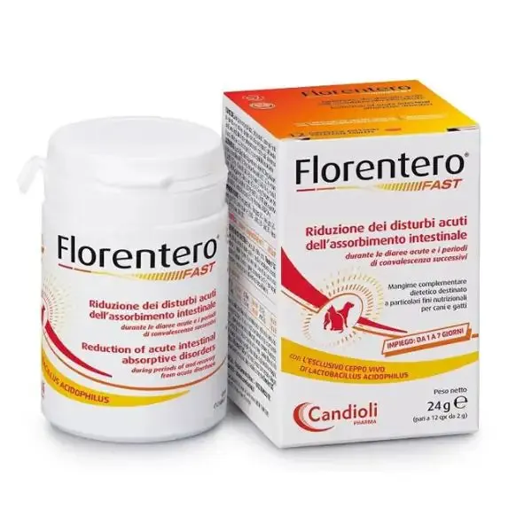Candioli Pharma Florentero Fast con Probiotici e prebiotici per la diarrea Compresse per cani e gatti 12 Compresse - Integratori per cani