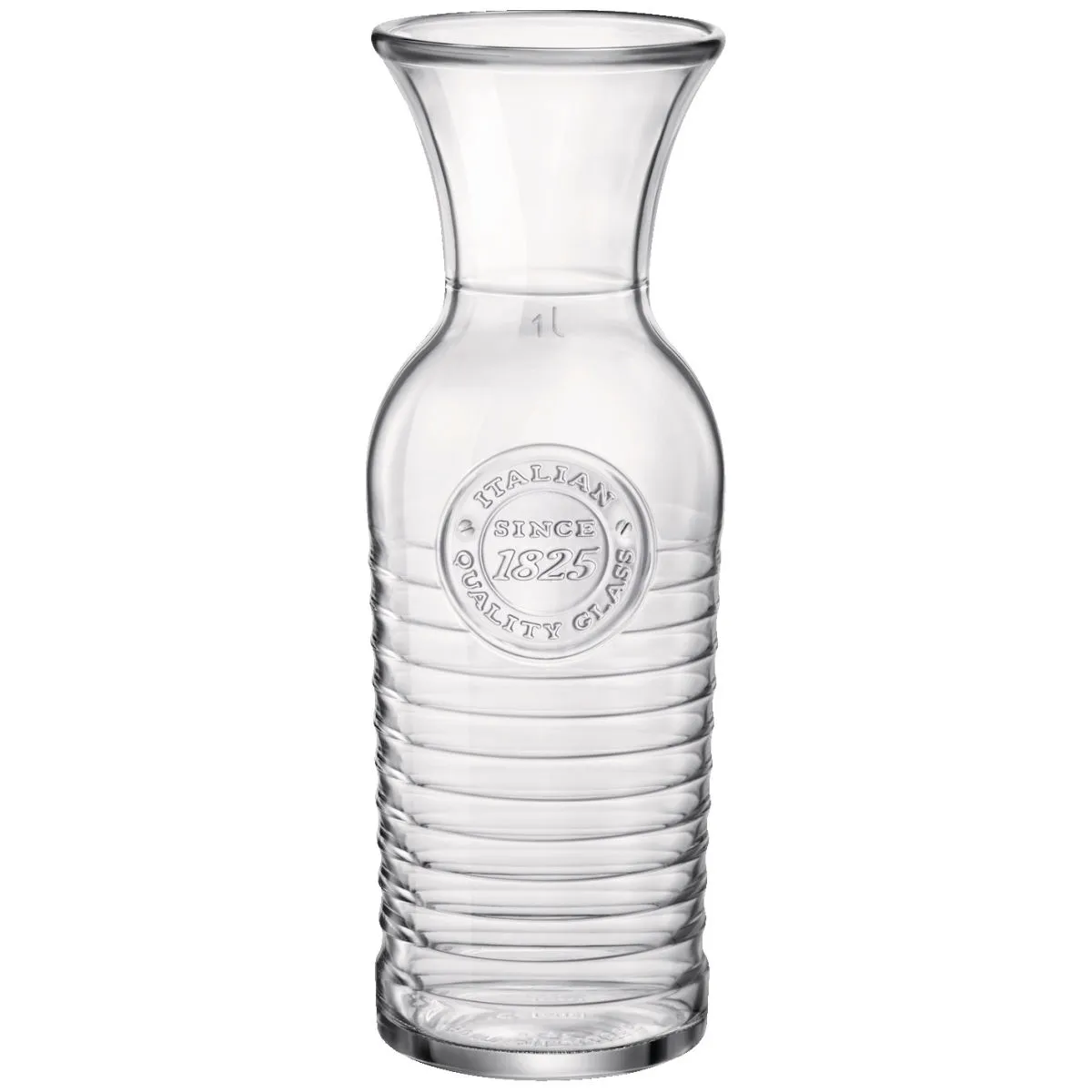 6x Bormioli Rocco Caraffa Officina con marcatura; 1183 ml, 9.6x27.5 cm (ØxH); trasparente; 1 l Segno di riempimento, 6 pz. / Pacco
