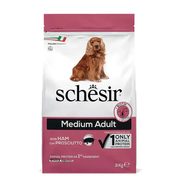 Schesir Dog Adult Medium Maintenance Prosciutto 3 kg - Crocchette monoproteiche cane