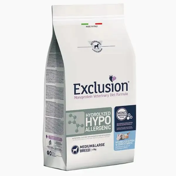 Exclusion Diet Hydrolyzed Hypoallergenic Adult Medium/Large Pesce 12 kg - Dieta veterinaria per cani