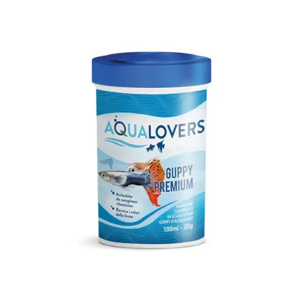 Premium Aqualovers Mangime completo per Guppy d'acquario in scaglie adatto per avannotti 20 gr (100 ml)