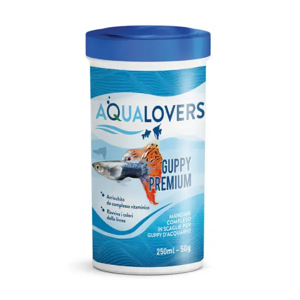 Premium Aqualovers Mangime completo per Guppy d'acquario in scaglie adatto per avannotti 50 gr (250 ml)