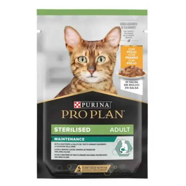 Purina Pro Plan Cat Adult Sterilised Maintenance Umido in salsa 85 g Pollo - confezione da 26 pezzi - Cibo umido per gatti