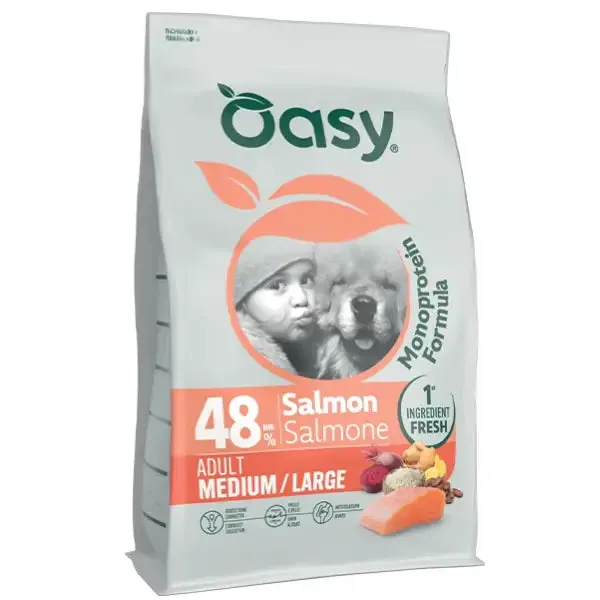Oasy Monoprotein formula Adult Medium/Large Salmone 2 kg - Crocchette monoproteiche cane