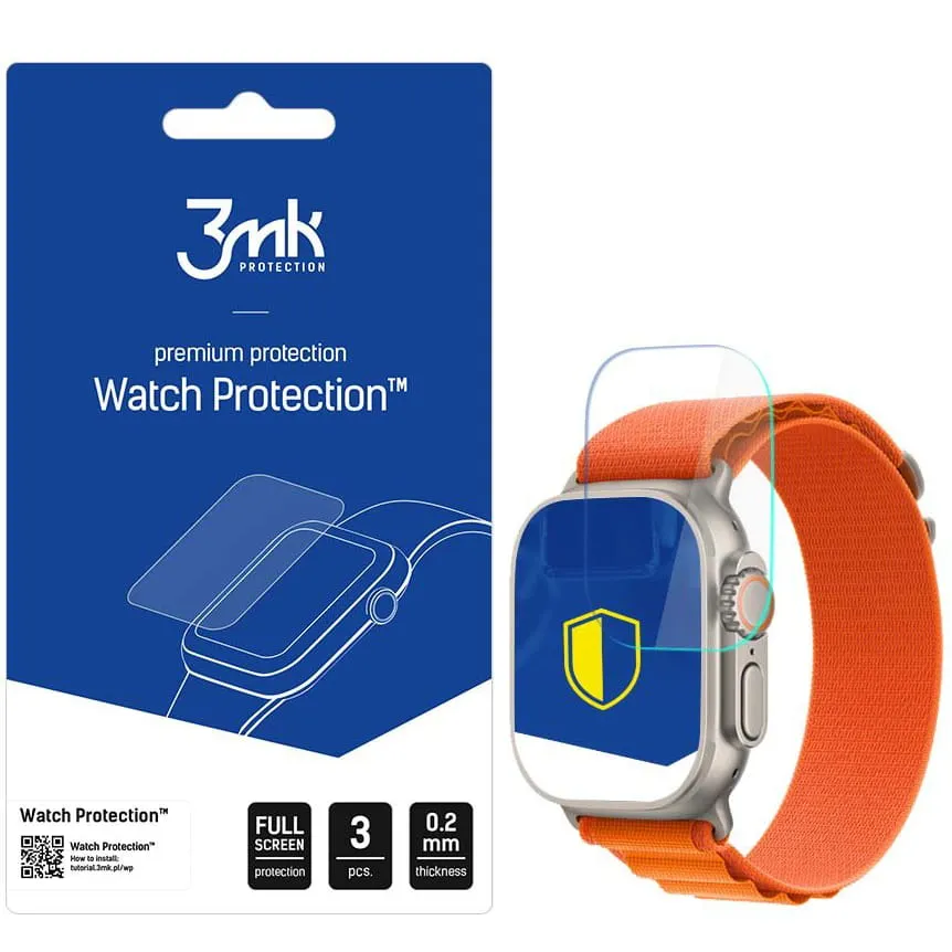 Pellicola Protettiva 3MK FlexibleGlass per Apple Watch Ultra Series, Set da 3 pezzi, Vetro Flessibile