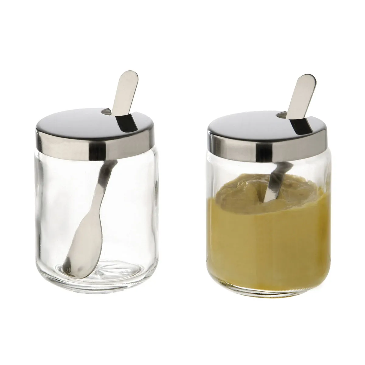 2x APS Vasi per senape; 70 ml, 5x6.3 cm (ØxH); argento/trasparente; 2 pz. / Pacco