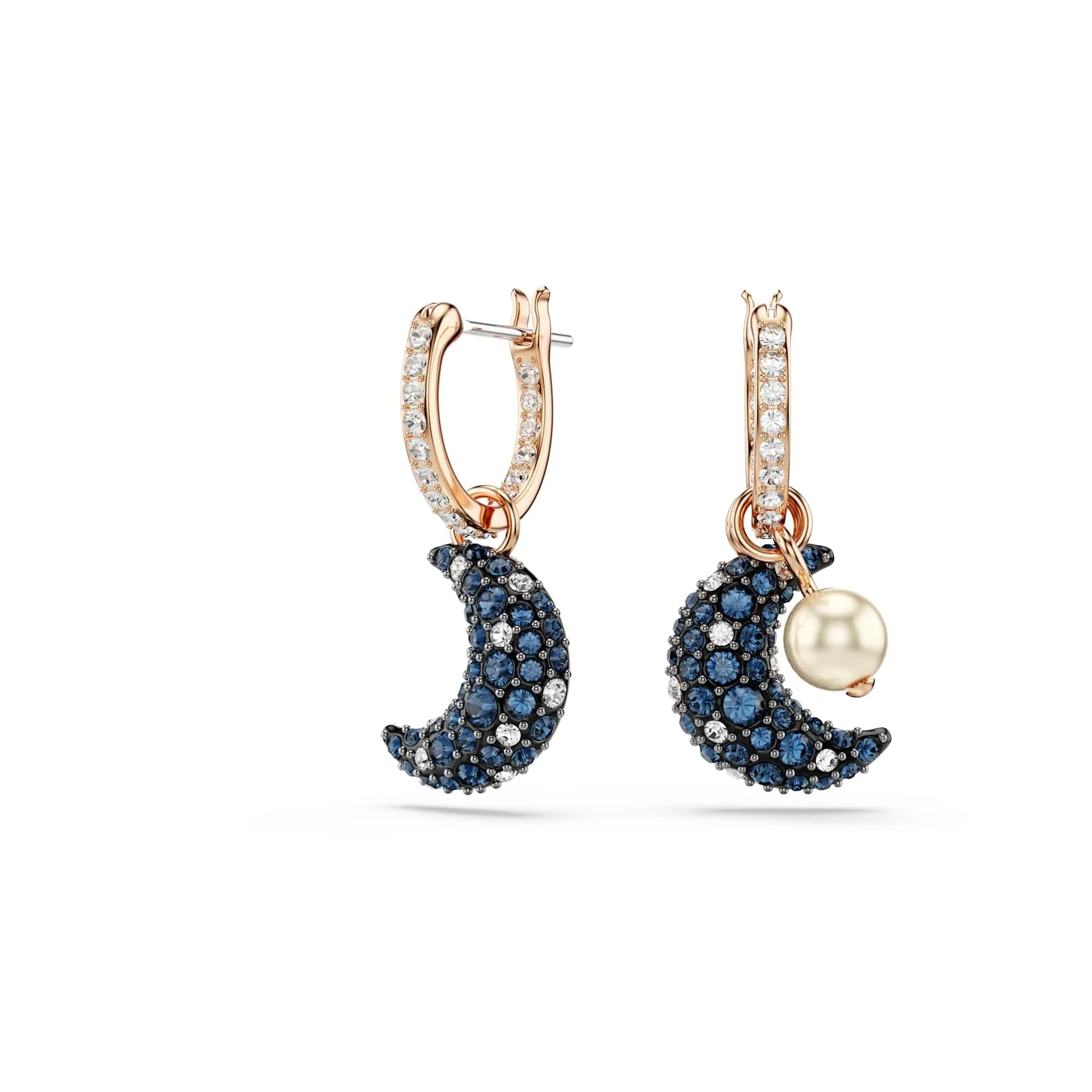 Swarovski Orecchini pendenti Luna, Crystal Pearl, Design asimmetrico, Luna, Multicolore, Placcato color oro rosa