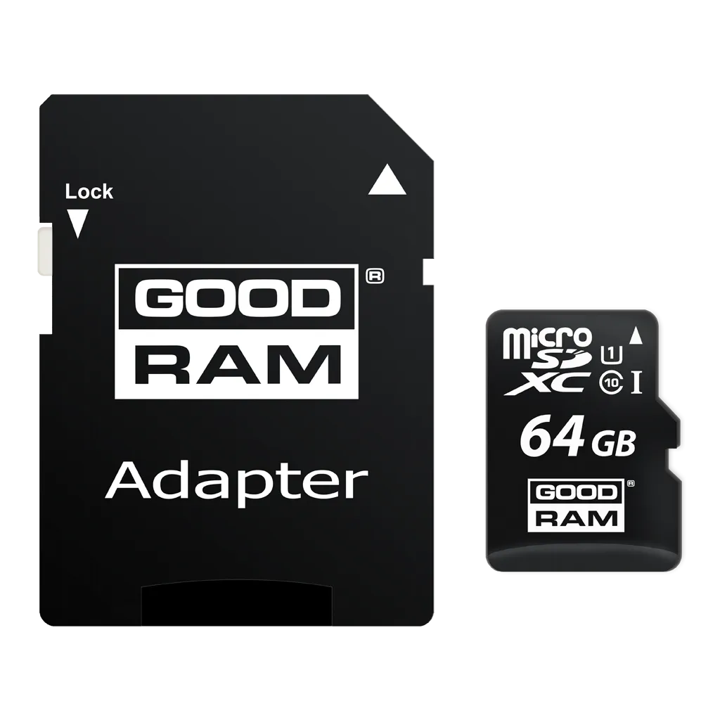Scheda di memoria microSDXC GoodRam, 64Gb, Classe 10 / UHS-1 U1, con adattatore M1AA-0640R12