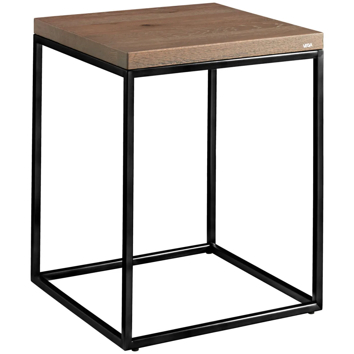 VEGA Tavolino Deven quadrato; 40x40x50 cm (LxLxH); Piano tavolo quercia antica, struttura nero; quadrata