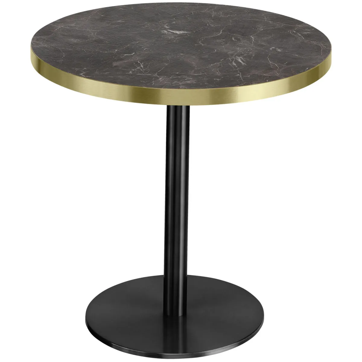 VEGA Tavolino Marvani struttura in acciaio; 46.5x50 cm (HxØ); Piano tavolo oro/nero/marmorizzato, struttura nero; rotonda