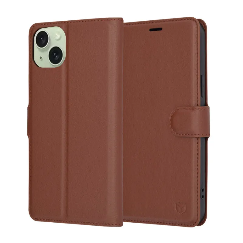 Custodia per Apple iPhone 15 Plus, Techsuit, Leather Folio, Marrone