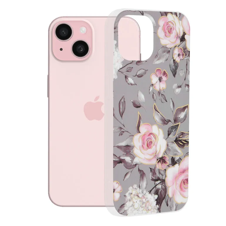 Custodia per Apple iPhone 15, Techsuit, Marble, Grigio