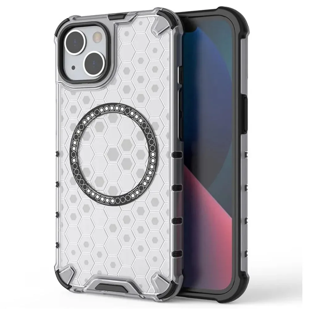 Custodia MagSafe per Apple iPhone 14, Techsuit, HoneyComb Shield, Bianca