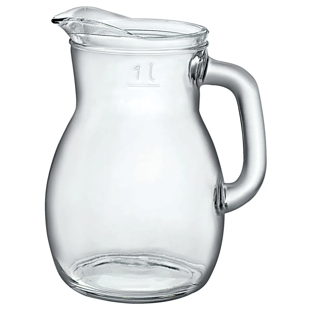 6x Bormioli Rocco Brocca in vetro Bistrot; 1200 ml, 9.3x18.5 cm (ØxH); trasparente; rotonda; 1 l Segno di riempimento, 6 pz. / Pacco