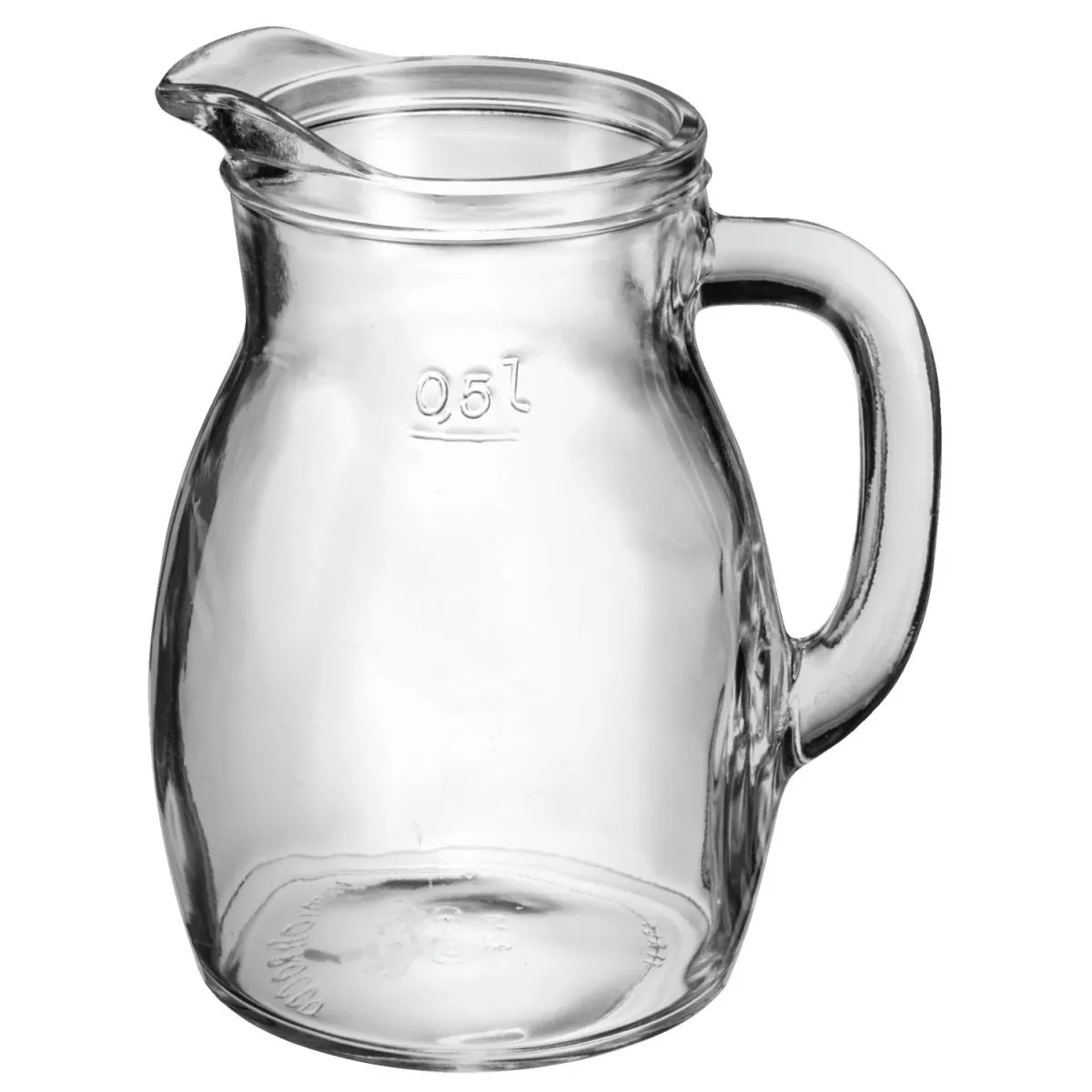 12x Bormioli Rocco Brocca in vetro Bistrot; 600 ml, 7.7x14.5 cm (ØxH); trasparente; rotonda; 0.5 l Segno di riempimento, 12 pz. / Pacco