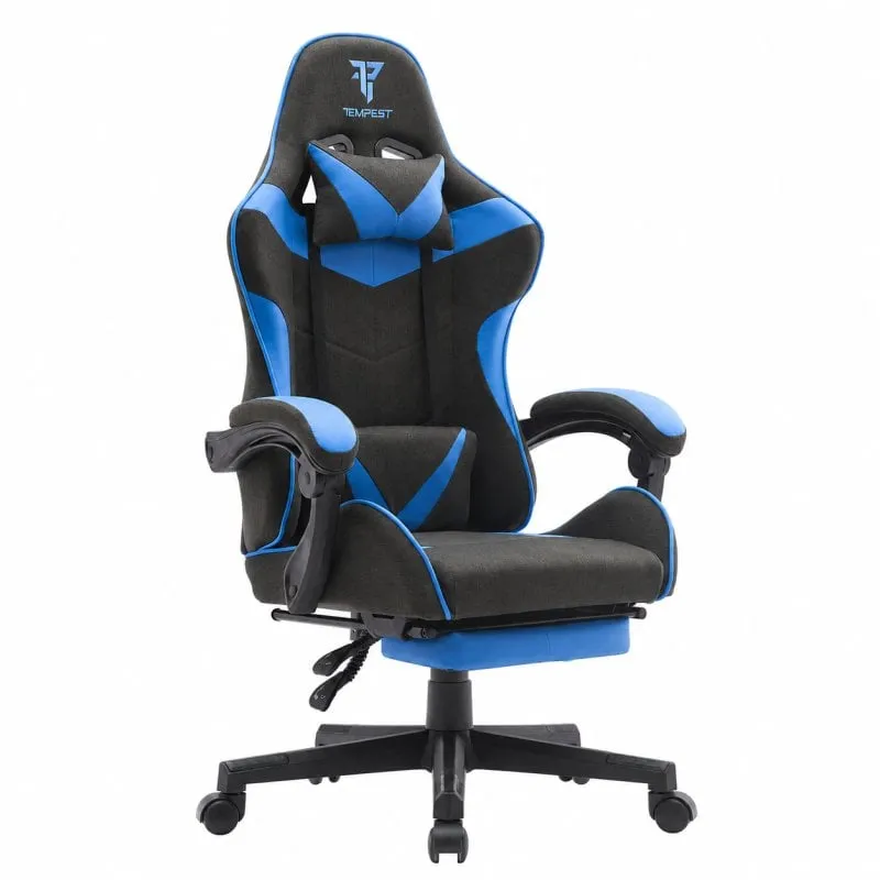 Sedia da gaming Tempest Shake con poggiapiedi e tessuto traspirante nero/blu massaggiante