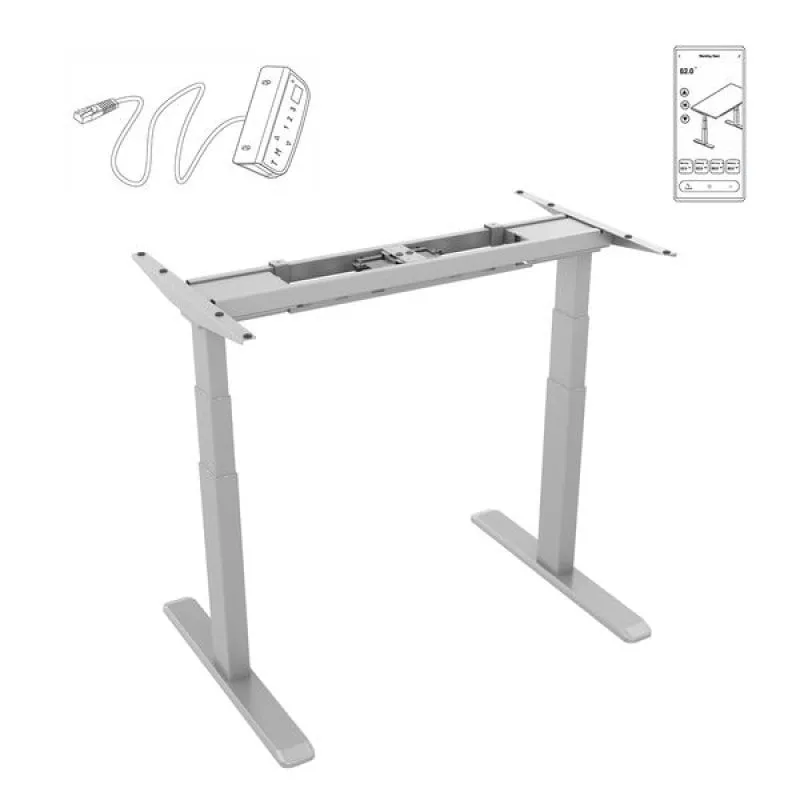 Scrivania motorizzata Kimex Sit/Stand 120x75 cm, altezza 62-128 cm, piano in noce/base grigia, collegata