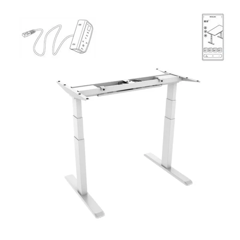Scrivania Sit/Stand motorizzata Kimex 150x75 cm, altezza 62-128 cm, piano bianco/base bianca, collegata