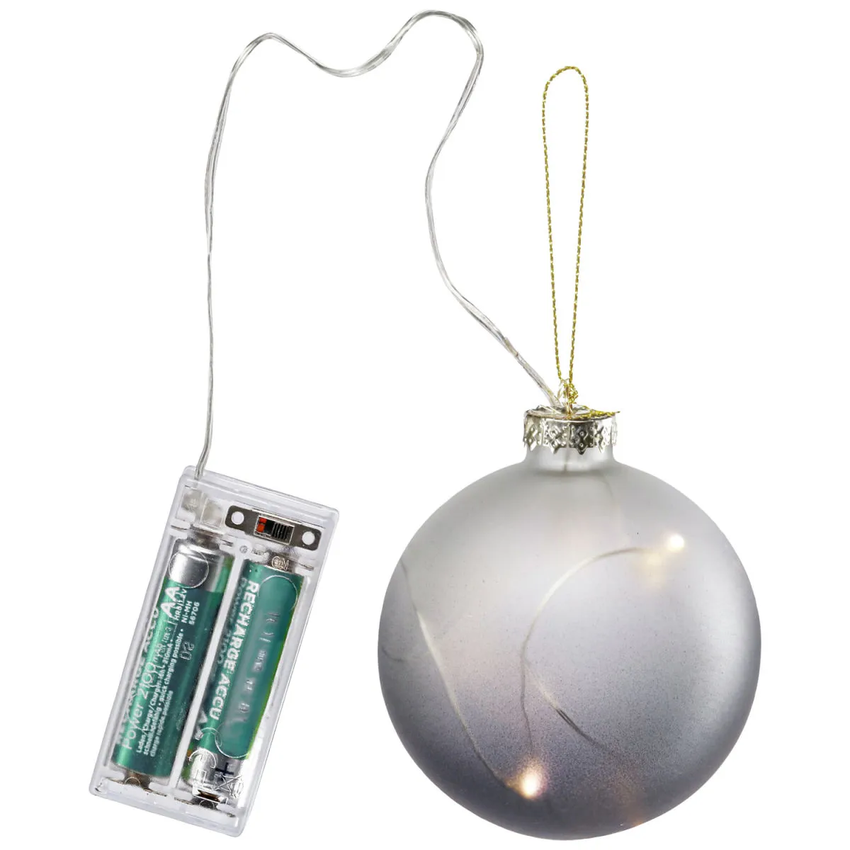 2x Palline di natale LED Hina; 8 cm (Ø); grigio; 2 pz. / Pacco