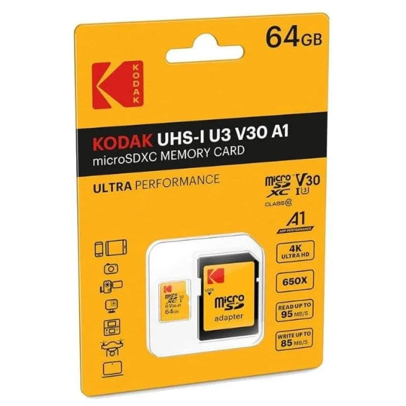 Scheda di Memoria MicroSDXC Kodak Ultra Performance 64GB UHS-I U3 V30 A1