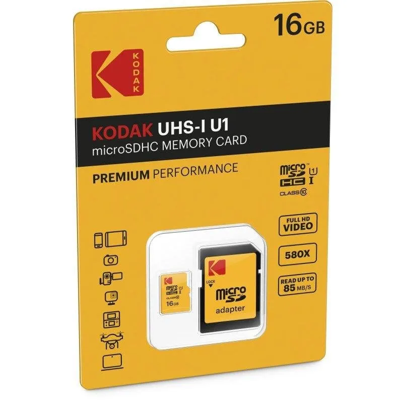 Scheda di Memoria Kodak Premium Perfomance MicroSDHC 16GB Classe 10 con Adattatore