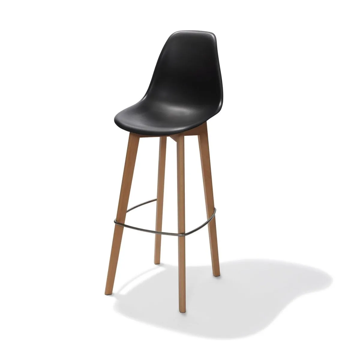 4x Feros Sgabello da bar Keeve senza braccioli; 47x53x119 cm (LxPxH); seduta nero, struttura marrone; 4 pz. / Pacco