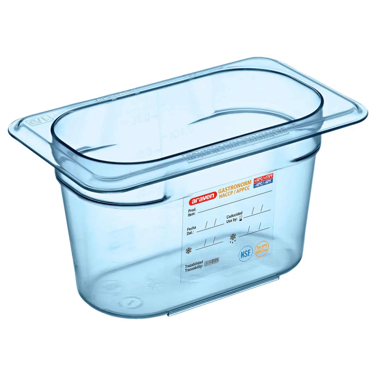 Araven Contenitore per alimenti GN 1/9 in ABS; GN 1/9, 0.9 l, 17.6x10.8x10 cm (LxLxP); blu