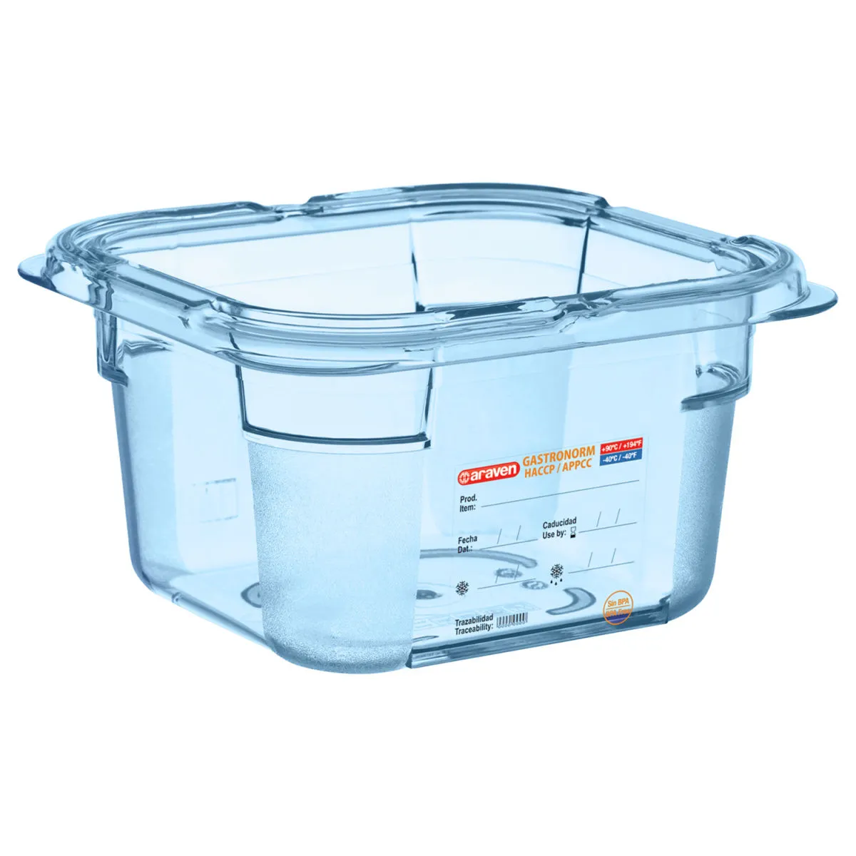 Araven Contenitore per alimenti GN 1/6 in ABS; GN 1/6, 1.5 l, 17.6x16.2x10 cm (LxLxP); blu