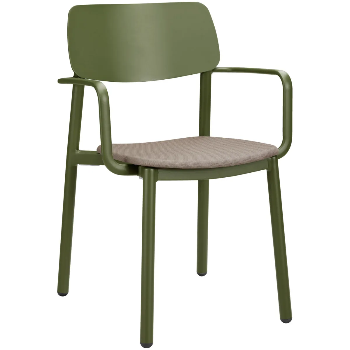 4x VEGA Sedia da esterno impilabile Punta con braccioli; 56x52.5x81 cm (LxPxH); seduta tortora, struttura verde oliva; 4 pz. / Pacco
