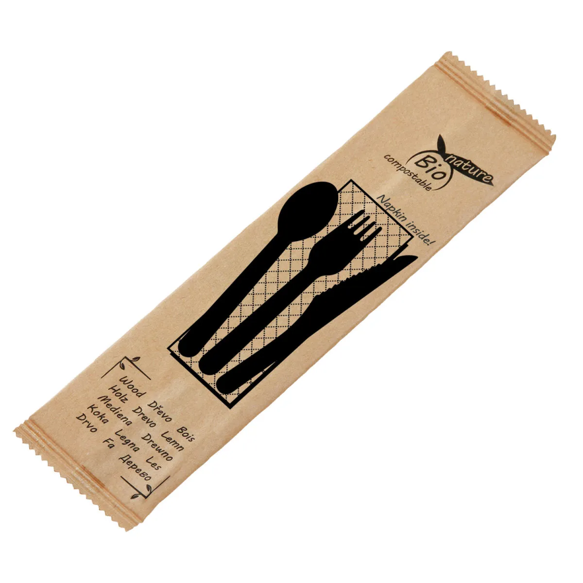 50x WIMEX Posate monouso imbustate Betulla biodegradabili; 16 cm (L); marrone; 50 set / Pacco