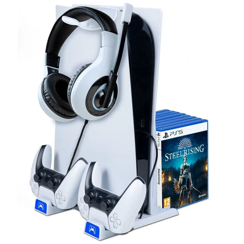 Supporto per cuffie e giochi Nacon con caricabatterie per controller PS5 DualSense bianco