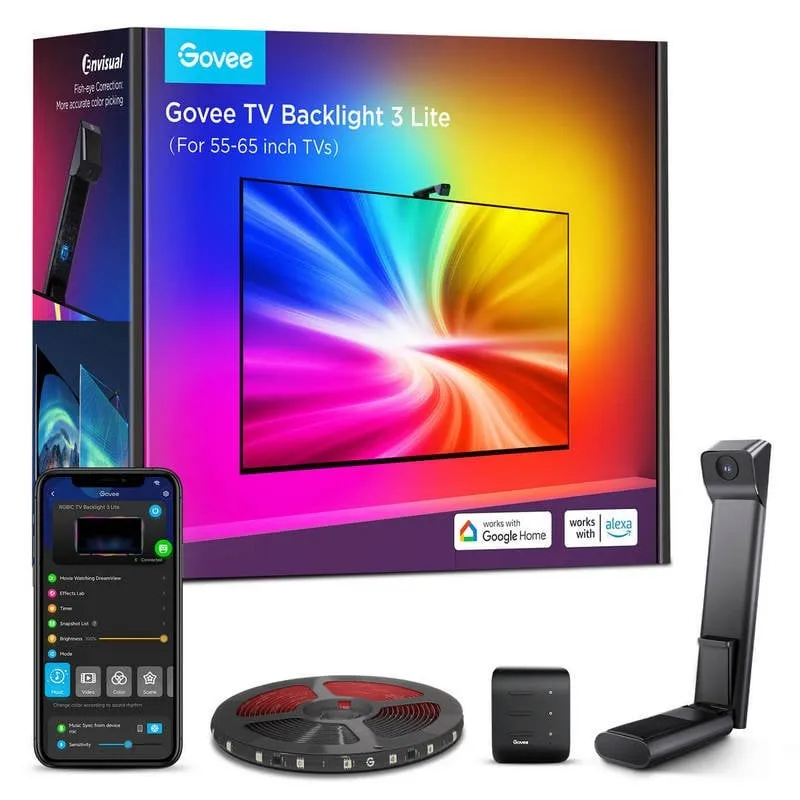 Govee TV Backlight 3 Lite Striscia LED RGBIC+W WiFi/Bluetooth con fotocamera per TV 55"-65"