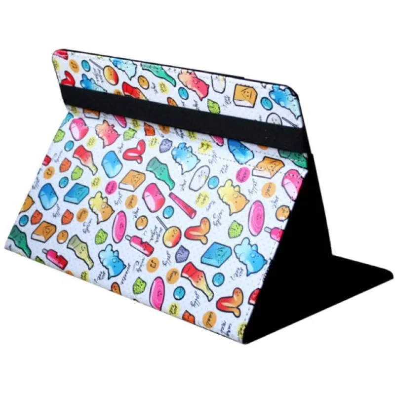 Custodia universale SilverHT Cool Candy bianca con stampa e supporto per tablet da 9-11".