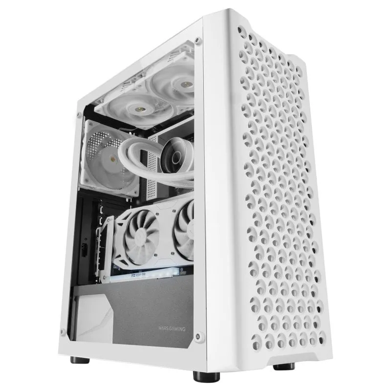 Mars Gaming Mc-ipro Professional Atx Case Griglia Frontale Ventola in Vetro Temperato 3D Fdb 12cm Bianco