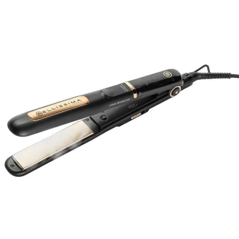 Piastra per Capelli Ceramica e Cheratina Bellissima Steam Ceramic & Keratin 230ºC 3 Impostazioni Spegnimento automatico Nero Oro