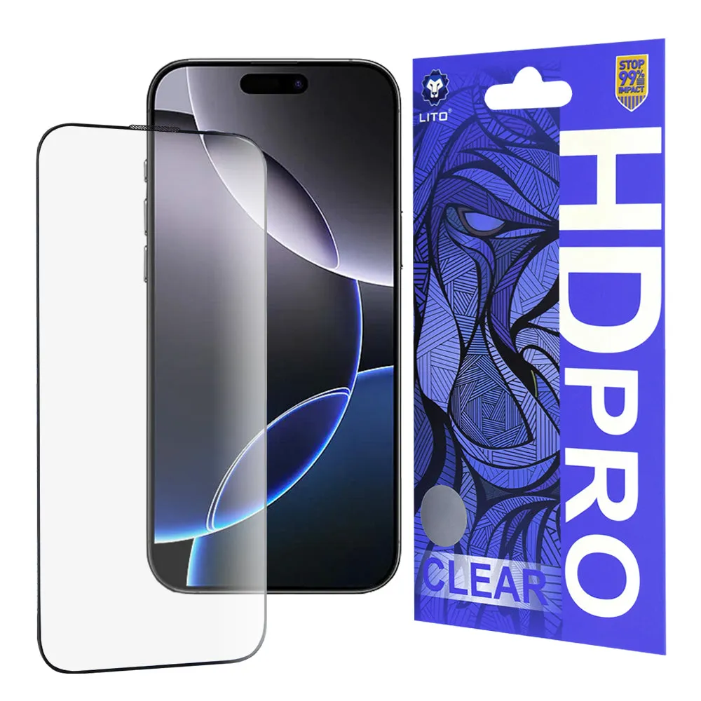 Pellicola protettiva per schermo Lito HD Pro Clear per Apple iPhone 16 Pro Max, Vetro temperato, Full Glue, Nero