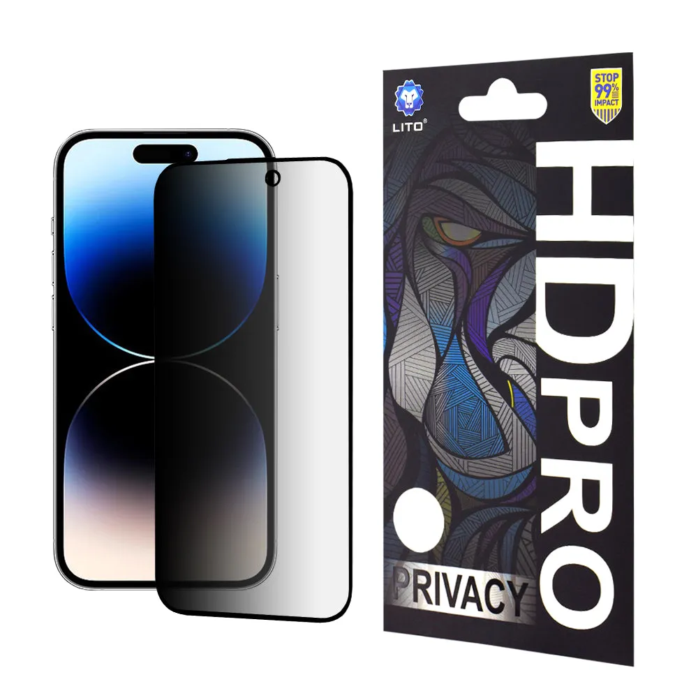 Pellicola protettiva per schermo Privacy Lito HD Pro per Apple iPhone 14 Pro, Vetro temperato, Full Glue