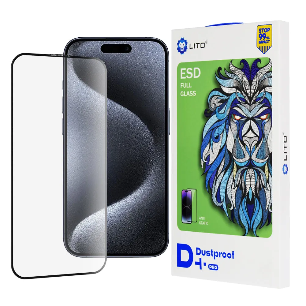 Pellicola protettiva per schermo Lito D+ Pro Dustproof per Apple iPhone 15 Pro, Vetro temperato, Full Glue, Nero
