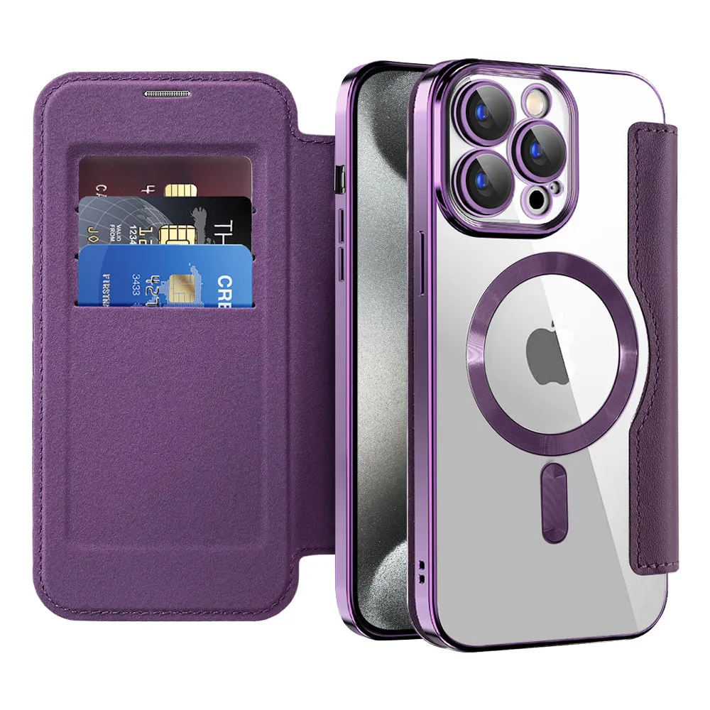 Custodia MagSafe per Apple iPhone 15 Pro, Techsuit, SmartMag Book, Viola
