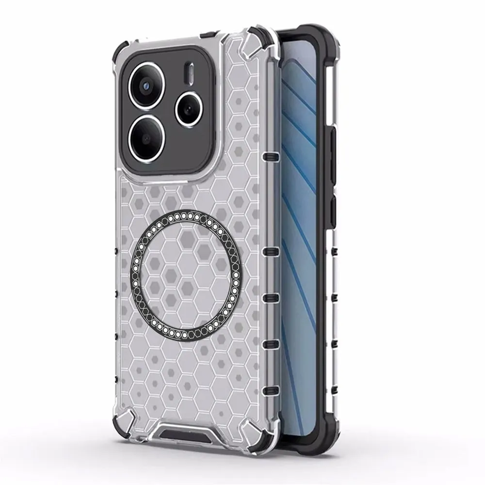 Custodia MagSafe per Xiaomi Redmi Note 14 5G, Techsuit, HoneyComb Shield, Bianca