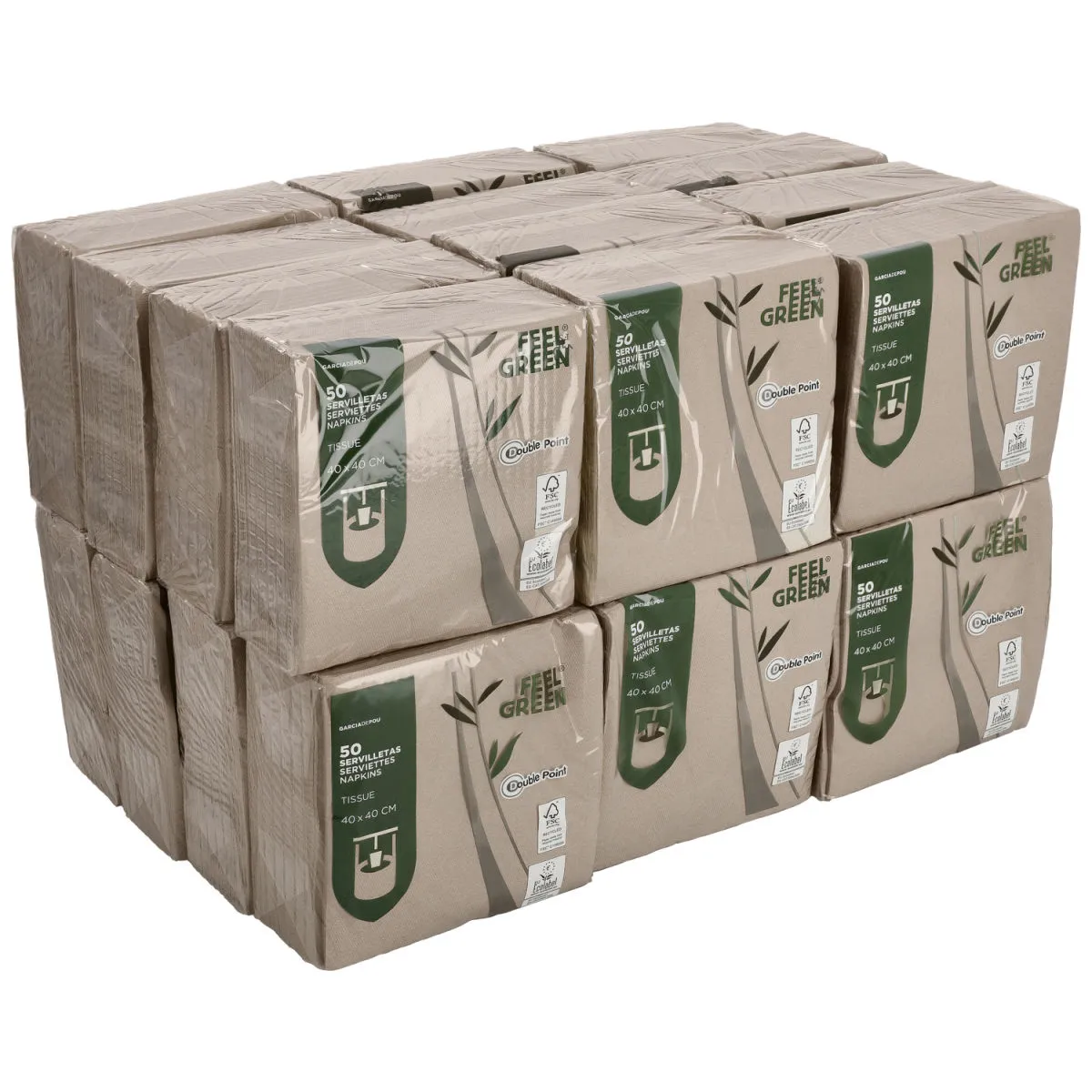GARCIA DE POU Tovaglioli in confezione risparmio Ecolabel Piega 1/4; 39x39 cm (LxL); naturale; 1200 pz. / Pacco